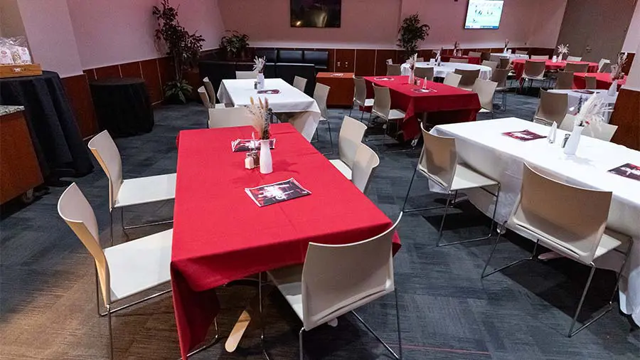Empty tables and chairs